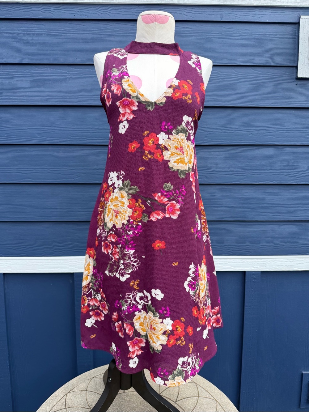 Blue Rain Plum Floral Halter Neck Mini Dress